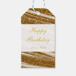 Gouden glitter & witte glans feestcadeautje cadeaulabel
