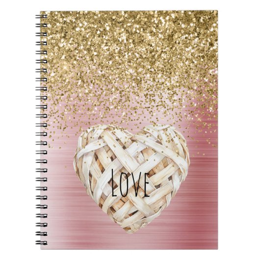 Gouden Glitter Witte Hart Notitieboek (Voorkant)