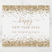 Gouden Glitter Witte Naam Gelukkig Nieuwjaar 2026 Sparkling Wijnetiket (Enkel label)