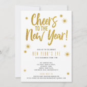Gouden Glitter Witte Oud en Nieuw Feest Uitnodigin Kaart (Voorkant)