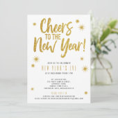 Gouden Glitter Witte Oud en Nieuw Uitnodiging (Staand voorkant)