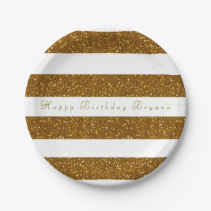 Gouden Glitter & Witte Strepen Chic Feestborden Papieren Bordje
