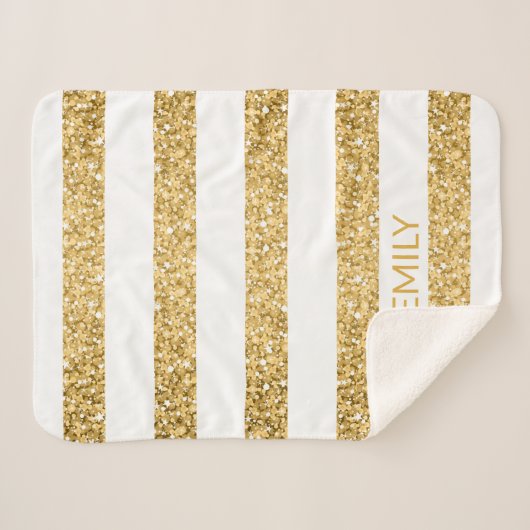 Gouden Glitter Witte Strepen Sherpa Deken (Voorkant (horizontaal))