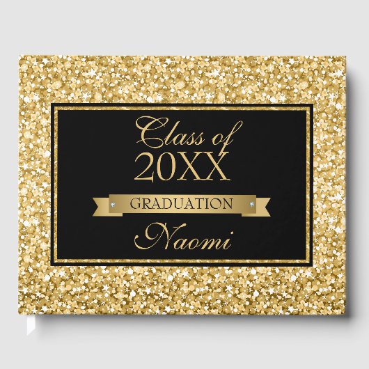 Gouden Glitter Witte Vonken Gastenboek (Voorkant)