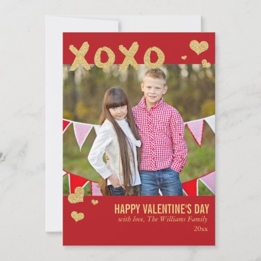Gouden Glitter XOXO Valentijnsdag Kaarten (Voorkant)