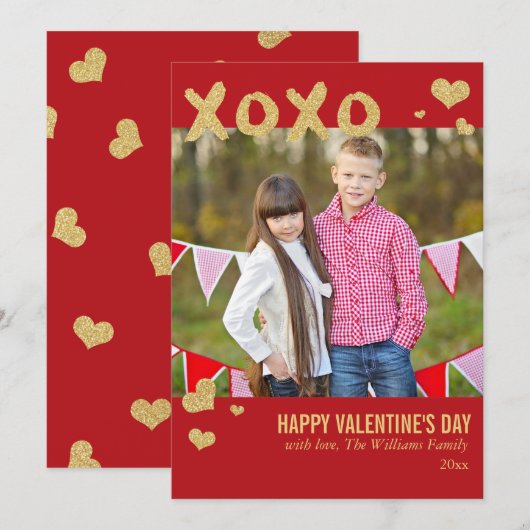 Gouden Glitter XOXO Valentijnsdag Kaarten (Voorkant / Achterkant)