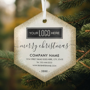 Gouden Glitter Zakelijk Logo Kerstmis Glas Ornament