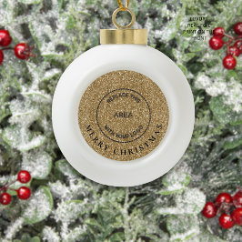 Gouden Glitter Zakelijke Logo Vrolijk Kerstfeest Keramische Bal Ornament
