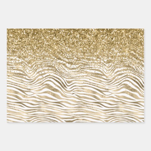 Gouden Glitter Zebra Print Sparkle Inpakpapier Vel (Voorkant 3)