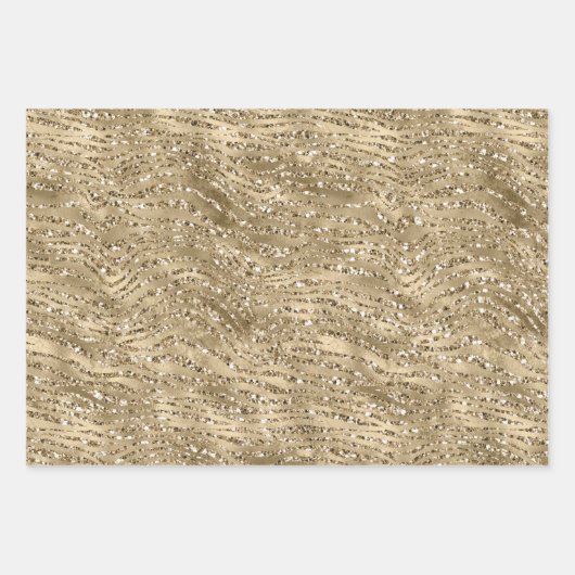 Gouden Glitter Zebra Print Sparkle Inpakpapier Vel (Voorkant)