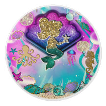 Gouden Glitter Zeemeermin Die Zeester Vasthoudt Cu