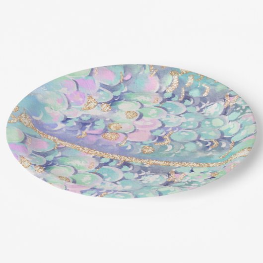 Gouden Glitter Zeemeermin Schalen Onder Het Zee Ve Papieren Bordje (Gekanteld)