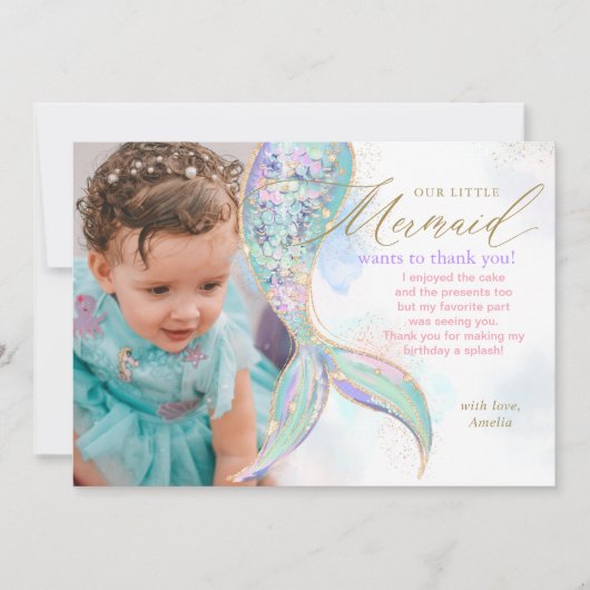 Gouden Glitter Zeemeermin Staart Onder Het Zee Fot Bedankkaart (Voorkant)