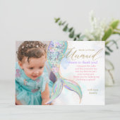 Gouden Glitter Zeemeermin Staart Onder Het Zee Fot Bedankkaart (Staand voorkant)