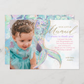 Gouden Glitter Zeemeermin Staart Onder Het Zee Fot Bedankkaart (Voorkant / Achterkant)