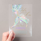 Gouden Glitter Zeemeermin Staart Onder Het Zee Ver Acryl Uitnodigingen (Insitu (Draagbaar))