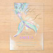 Gouden Glitter Zeemeermin Staart Onder Het Zee Ver Acryl Uitnodigingen (Voorkant)