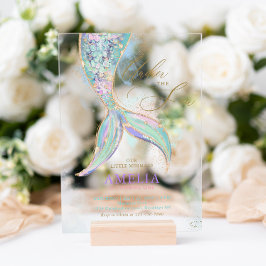 Gouden Glitter Zeemeermin Staart Onder Het Zee Ver Acryl Uitnodigingen