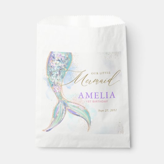 Gouden Glitter Zeemeermin Staart Onder Het Zee Ver Bedankzakje (Voorkant)