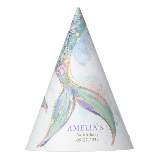 Gouden Glitter Zeemeermin Staart Onder Het Zee Ver Feesthoedjes (Voorkant)