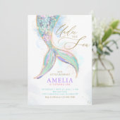 Gouden Glitter Zeemeermin Staart Onder Het Zee Ver Kaart (Staand voorkant)