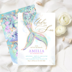 Gouden Glitter Zeemeermin Staart Onder Het Zee Ver Kaart