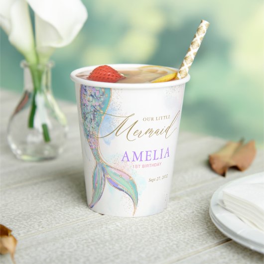 Gouden Glitter Zeemeermin Staart Onder Het Zee Ver Papieren Bekers (Insitu)