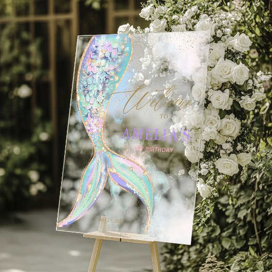 Gouden Glitter Zeemeermin Staart Onder Het Zee Wel Acryl Bord