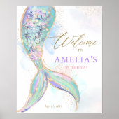 Gouden Glitter Zeemeermin Staart Onder Het Zee Wel Poster (Voorkant)