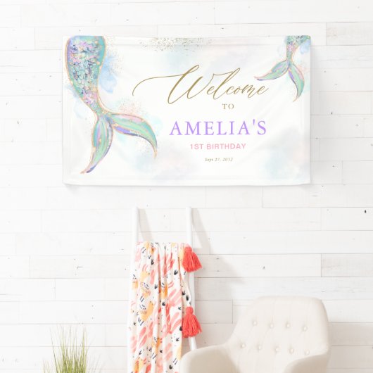 Gouden Glitter Zeemeermin Staart Onder Het Zee Wel Spandoek (Insitu)