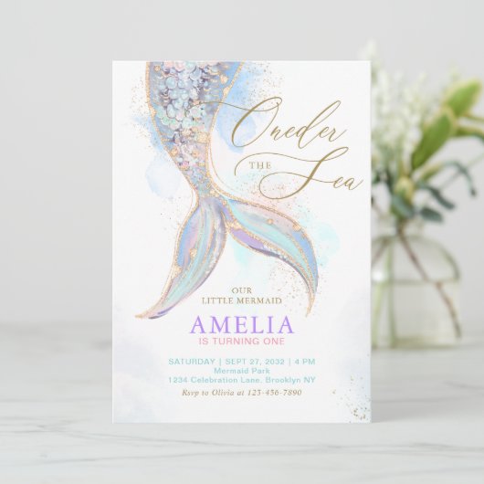 Gouden Glitter Zeemeermin Staart ONEder het Zee Ve Kaart (Staand voorkant)