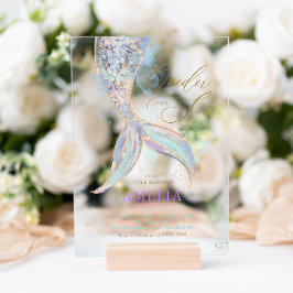 Gouden Glitter Zeemeerminnenstaart Verjaardag onde Acryl Uitnodigingen