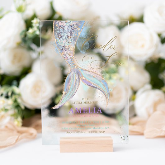 Gouden Glitter Zeemeerminnenstaart Verjaardag onde Acryl Uitnodigingen