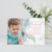 Gouden Glitter Zeemeerminstaart Onder Zee Foto Bedankkaart (Staand voorkant)