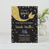 Gouden Glitter Zeemeerminstaart Verjaardagsuitnodi Kaart (Staand voorkant)