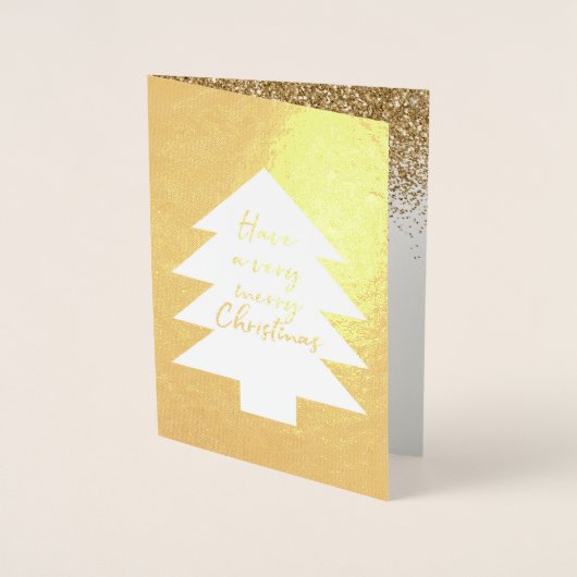 Gouden Glitter Zeer Vrolijke Kerstboom Folie Kaarten (Voorkant)