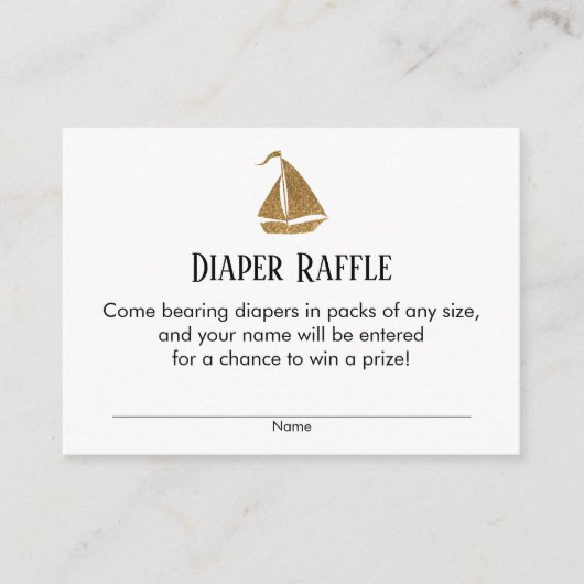 Gouden Glitter Zeilboot Luiers Raffle Ticket Kaart (Voorkant)