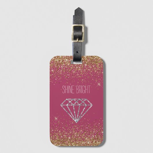 Gouden Glitter Zilveren Diamant Shine Bright Bagagelabel (Voorkant (verticaal))