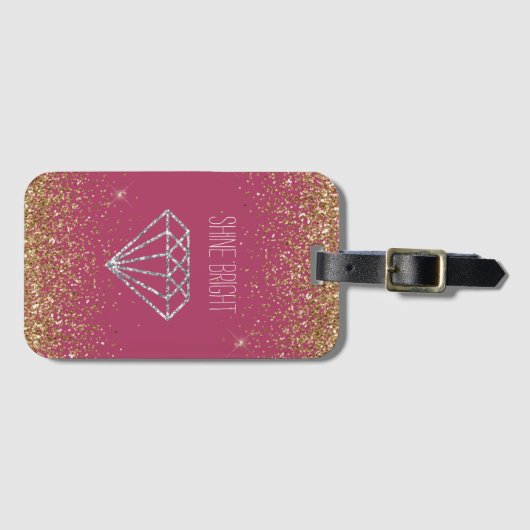 Gouden Glitter Zilveren Diamant Shine Bright Bagagelabel (Voorkant (horizontaal))