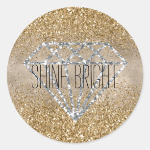 Gouden Glitter Zilveren Diamant Shine Bright Ronde Sticker