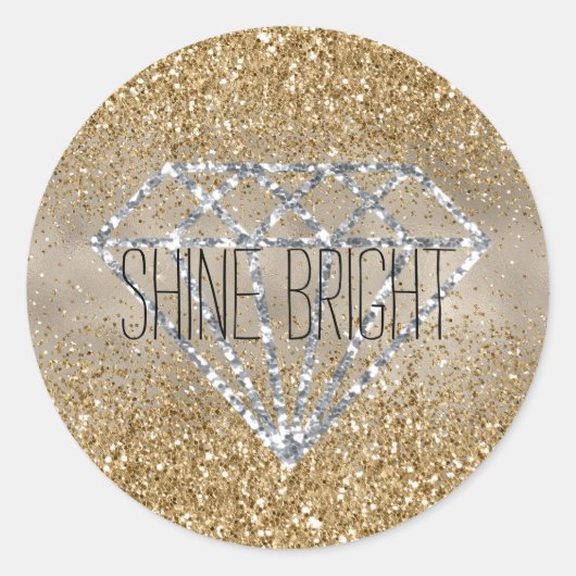 Gouden Glitter Zilveren Diamant Shine Bright Ronde Sticker (Voorkant)