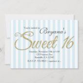 GOUDEN GLITTER ZOET 16 Blue Party uitnodigingen (Voorkant)