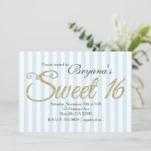 GOUDEN GLITTER ZOET 16 Blue Party uitnodigingen (Staand voorkant)