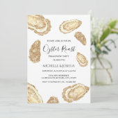 Gouden glitter zomer oester gebraden pastel kust kaart (Staand voorkant)