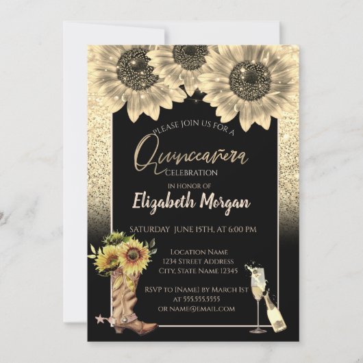 Gouden Glitter Zonnebloemen, Glas Rustieke Quincea Kaart (Voorkant)