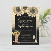 Gouden Glitter Zonnebloemen, Glas Rustieke Quincea Kaart (Staand voorkant)