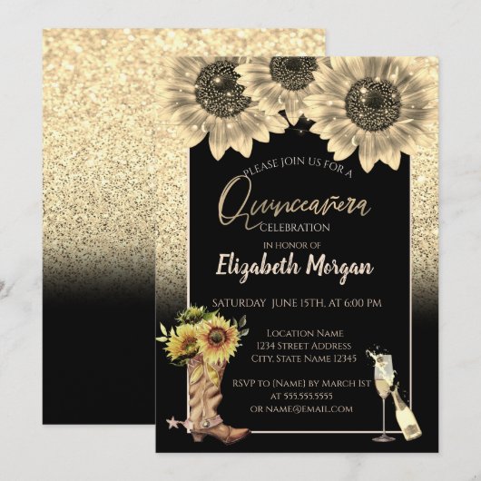 Gouden Glitter Zonnebloemen, Glas Rustieke Quincea Kaart (Voorkant / Achterkant)