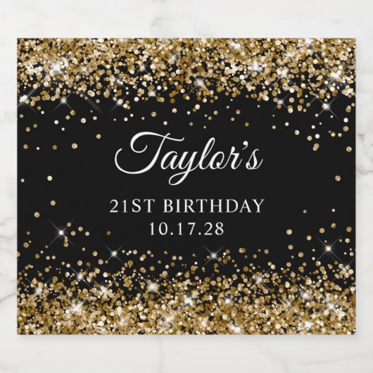Gouden Glitter Zwart 21e verjaardag Bier Etiket (Enkel label)