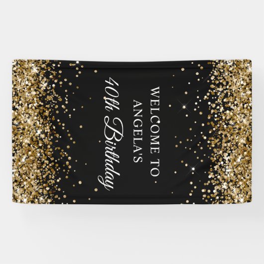 Gouden Glitter Zwart 40e Verjaardag Verticaal Spandoek (Horizontaal)
