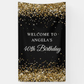 Gouden Glitter Zwart 40e Verjaardag Verticaal Spandoek (Verticaal)